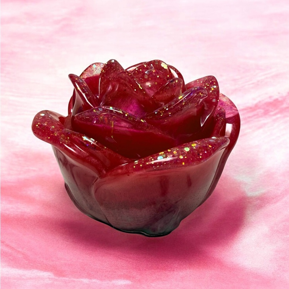 Hand Crafted Deep Pink Glitter Rose Jewelry Organizer